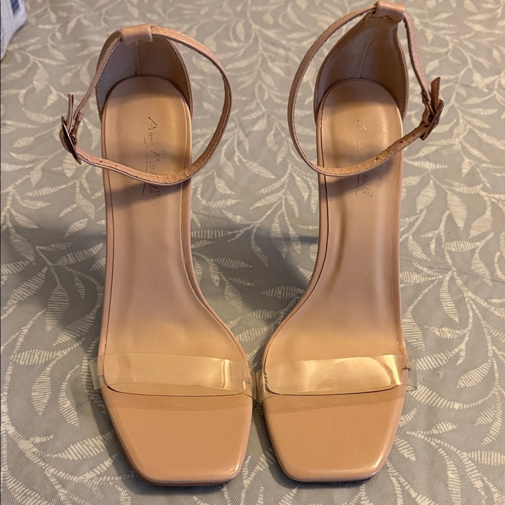 Anne Michelle Blush Nude Ankle-Strap Heeled Sandals